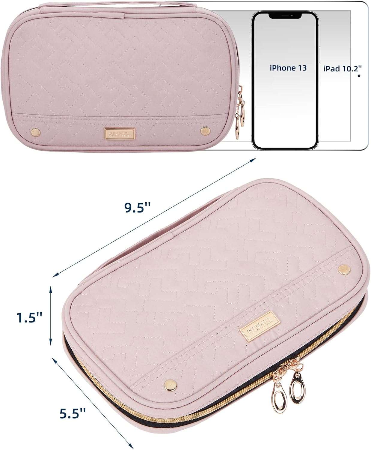 NISHEL Travel Jewelry Case, Travel Organizer for Necklaces, Earrings, Rings, Bracelets, Watch, Pink - 2