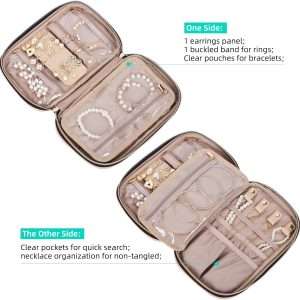 NISHEL Travel Jewelry Case, Travel Organizer for Necklaces, Earrings, Rings, Bracelets, Watch, Pink - 3