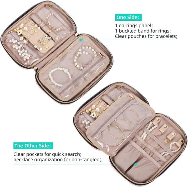 NISHEL Travel Jewelry Case, Travel Organizer for Necklaces, Earrings, Rings, Bracelets, Watch, Pink - 3