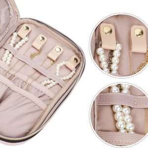 NISHEL Travel Jewelry Case, Travel Organizer for Necklaces, Earrings, Rings, Bracelets, Watch, Pink - 4