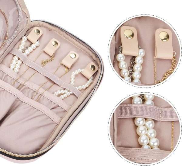 NISHEL Travel Jewelry Case, Travel Organizer for Necklaces, Earrings, Rings, Bracelets, Watch, Pink - 4
