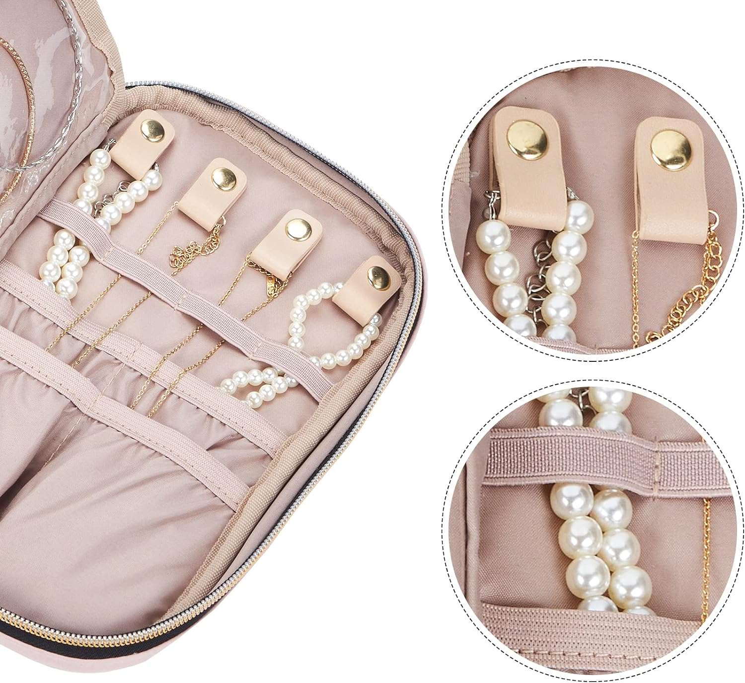 NISHEL Travel Jewelry Case, Travel Organizer for Necklaces, Earrings, Rings, Bracelets, Watch, Pink - 4