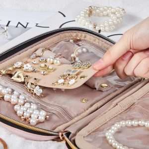 NISHEL Travel Jewelry Case, Travel Organizer for Necklaces, Earrings, Rings, Bracelets, Watch, Pink - 6