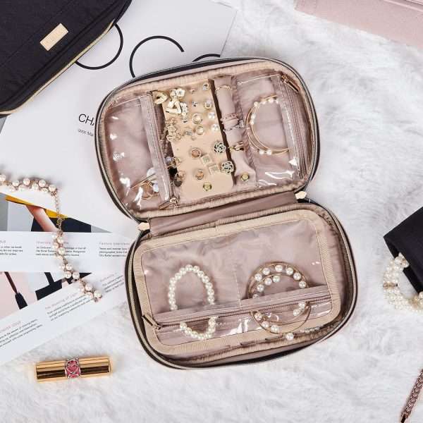 NISHEL Travel Jewelry Case, Travel Organizer for Necklaces, Earrings, Rings, Bracelets, Watch, Pink - 7
