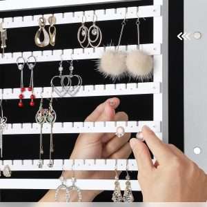 Nicetree 6 LEDs Mirror Jewelry Cabinet, Large Capacity Lockable Jewelry Armoire Organizer, Door or Wall Mounted Mirror with Jewelry Storage, Christmas Gifts, White - 6