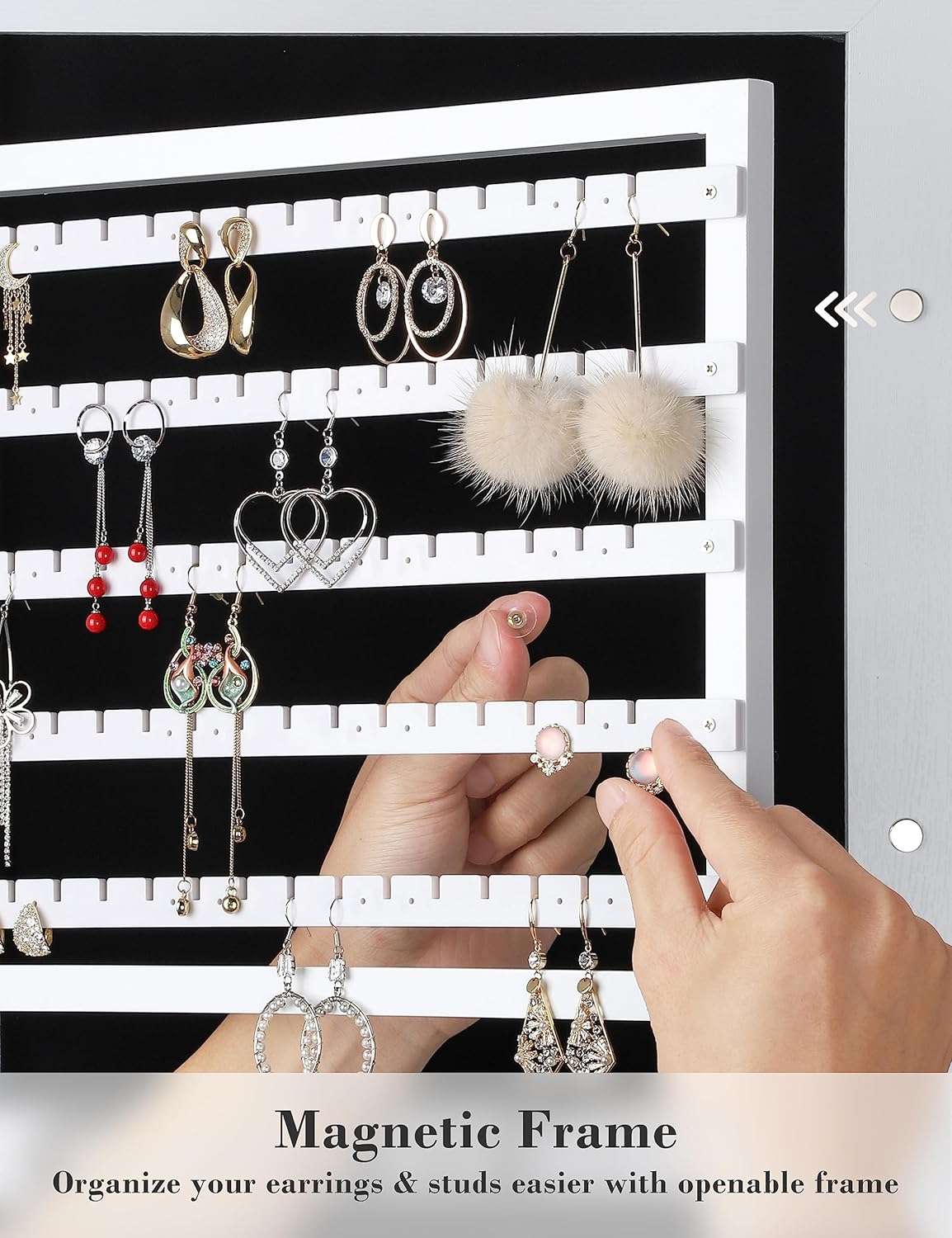 Nicetree 6 LEDs Mirror Jewelry Cabinet, Large Capacity Lockable Jewelry Armoire Organizer, Door or Wall Mounted Mirror with Jewelry Storage, Christmas Gifts, White - 6