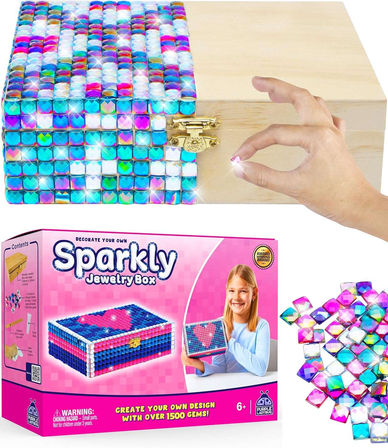 PURPLE LADYBUG DIY Sparkly Girls Jewelry Box for Girls 8-12 Yrs Old - Fun 10 9 8 7 6 Year Old Girl Birthday Gift Idea & Crafts for Girls 8-12 - Girl Toys 8-10, Arts and Crafts - 1