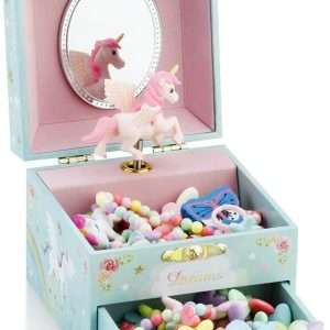 RR ROUND RICH DESIGN Kids Musical Jewelry Box for Girls with Drawer and Jewelry Set with Magical Unicorn - Blue Danube Tune Blue - 3