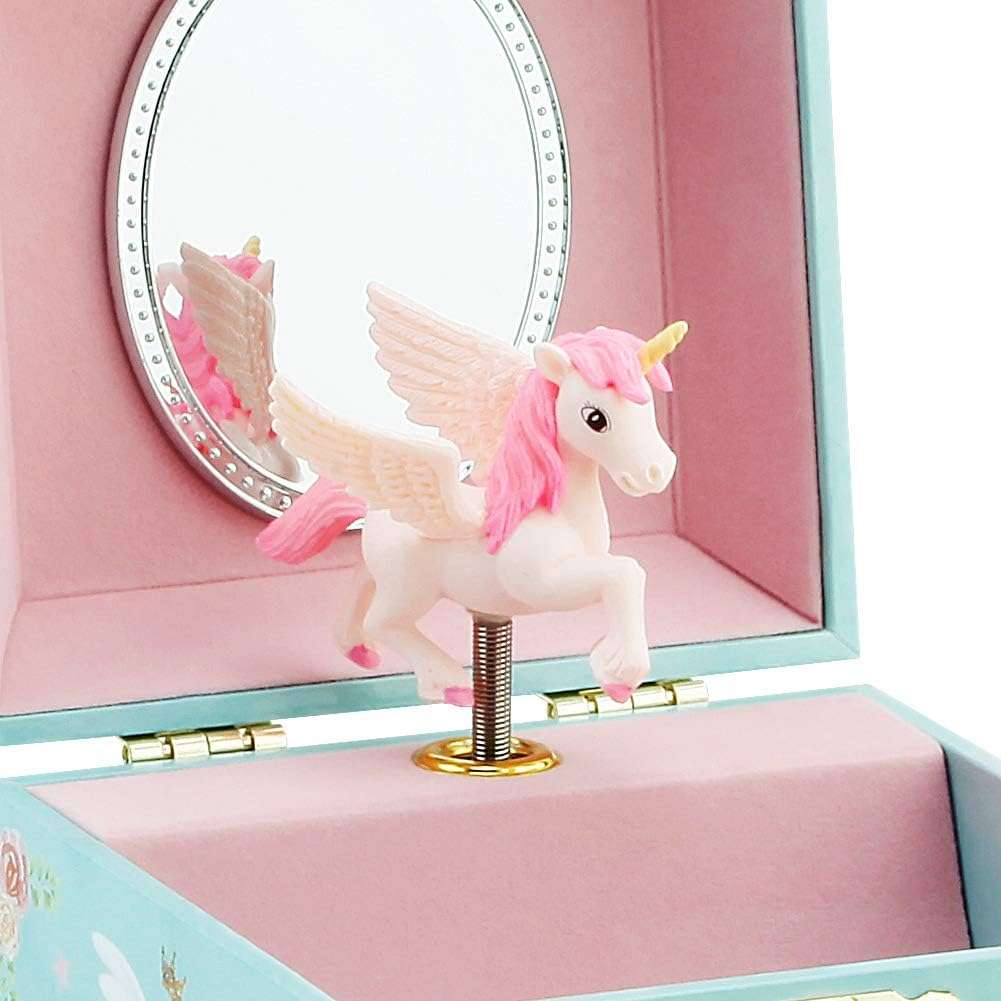RR ROUND RICH DESIGN Kids Musical Jewelry Box for Girls with Drawer and Jewelry Set with Magical Unicorn - Blue Danube Tune Blue - 4
