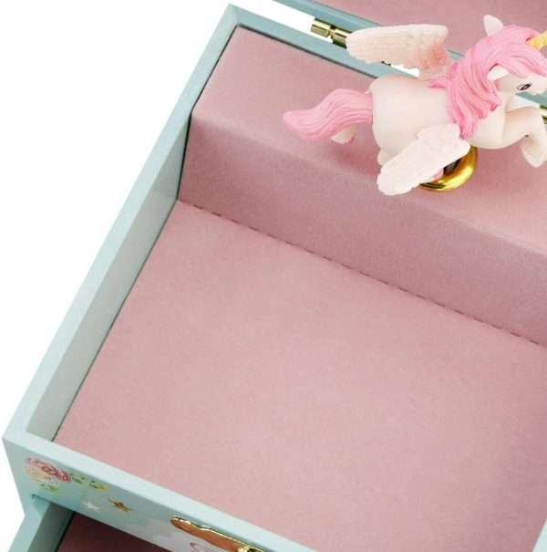 RR ROUND RICH DESIGN Kids Musical Jewelry Box for Girls with Drawer and Jewelry Set with Magical Unicorn - Blue Danube Tune Blue - 5