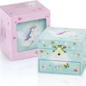 RR ROUND RICH DESIGN Kids Musical Jewelry Box for Girls with Drawer and Jewelry Set with Magical Unicorn - Blue Danube Tune Blue - 6