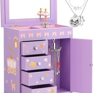 Upgrade Jewelry Box for Girls 5-Layer with Swing Door Spinning Ballerina Unicorn &Castle Design Unicorn Jewelry Set Included Kids Jewelry Box for Little Girls Birthday Christmas Gift Purple - 1