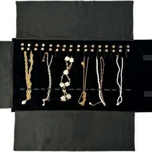 Velvet Travel Jewelry Roll Bag Organizer for Necklace, Elastic Band and Anti-winding, Black - 1