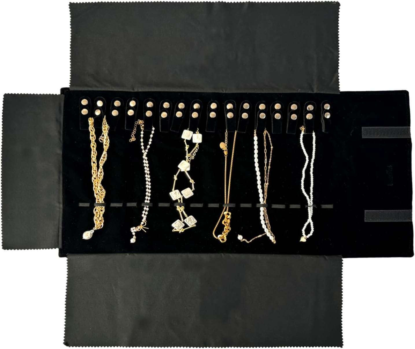 Velvet Travel Jewelry Roll Bag Organizer for Necklace, Elastic Band and Anti-winding, Black - 1