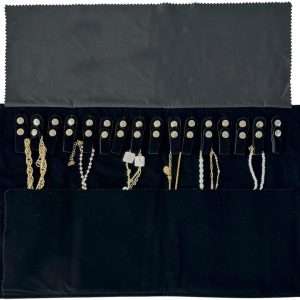 Velvet Travel Jewelry Roll Bag Organizer for Necklace, Elastic Band and Anti-winding, Black - 3