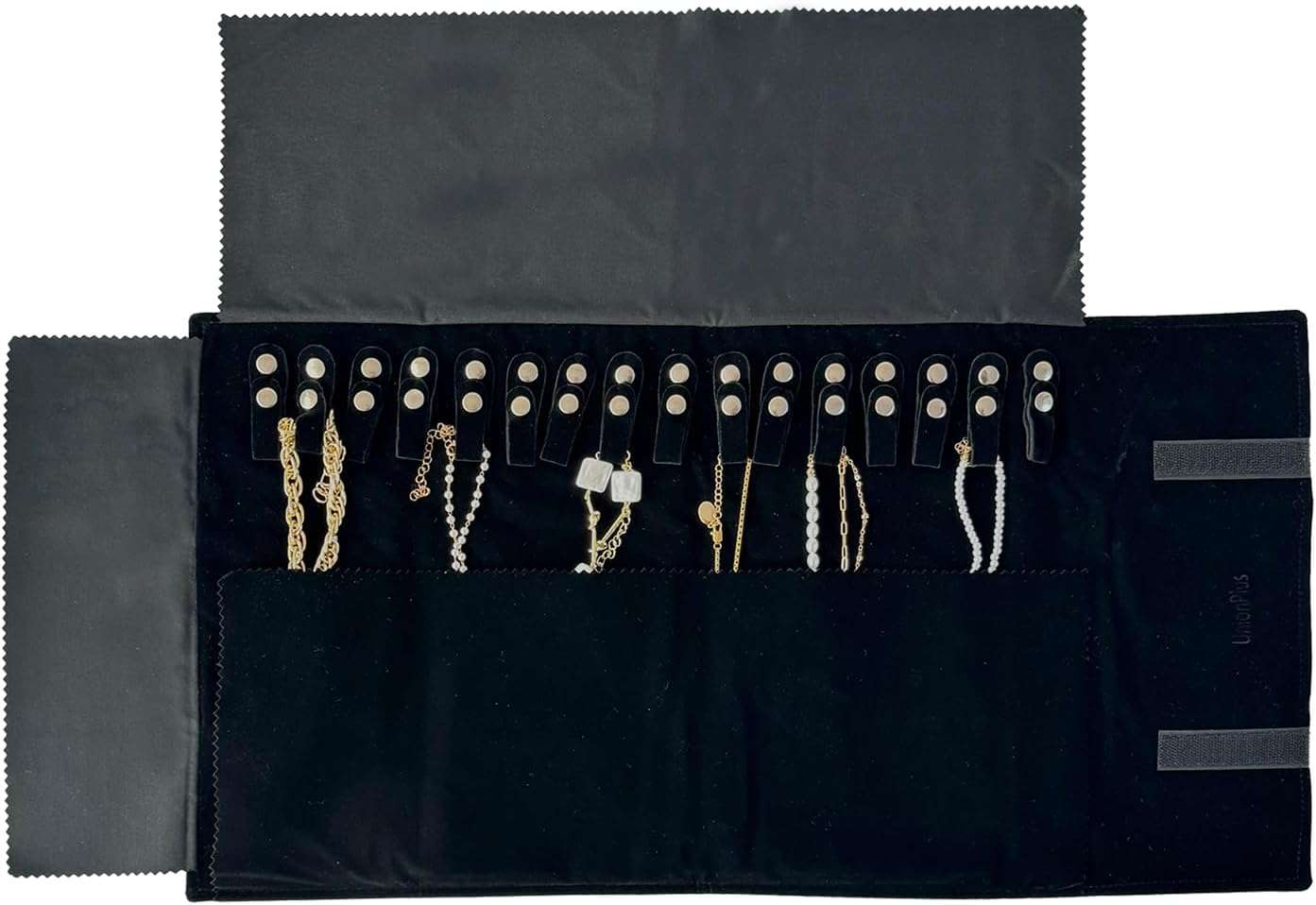 Velvet Travel Jewelry Roll Bag Organizer for Necklace, Elastic Band and Anti-winding, Black - 3