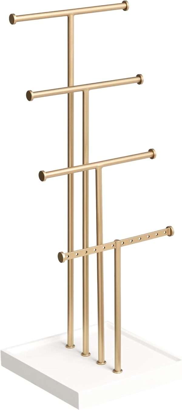 Amazon Basics Four-Tier Jewelry Tree Stand - White-Brass - 1