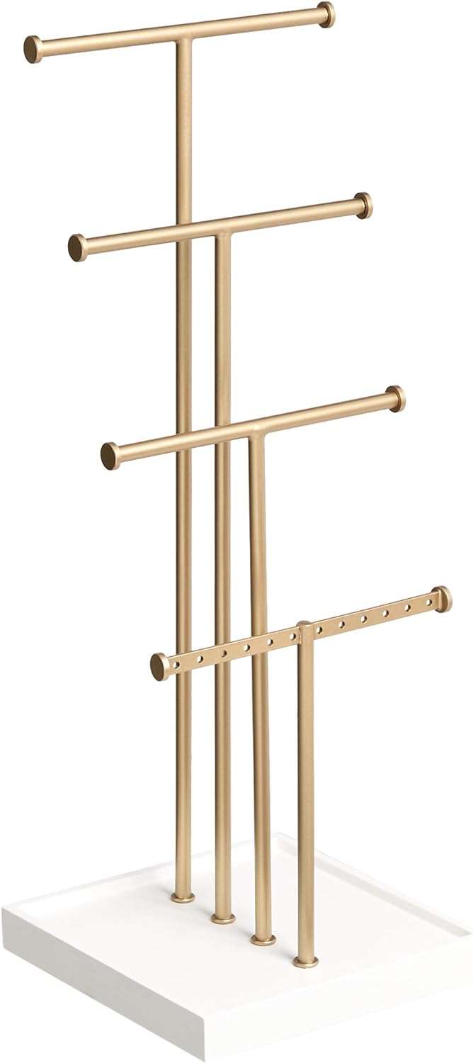 Amazon Basics Four-Tier Jewelry Tree Stand - White-Brass - 1