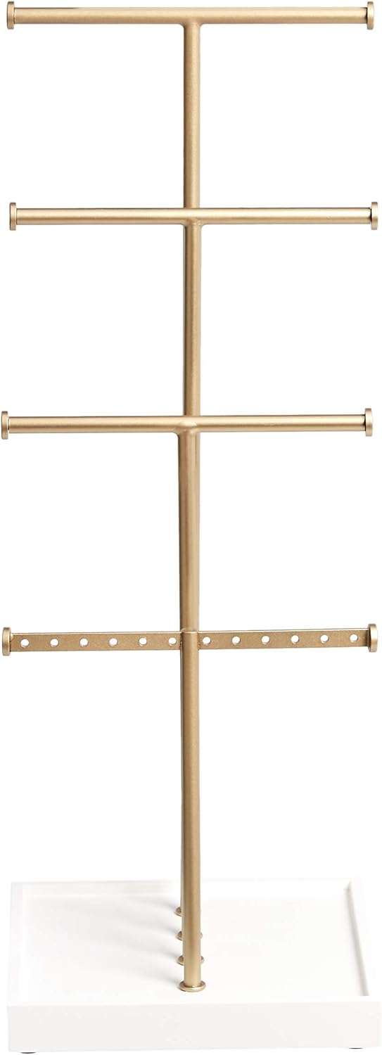 Amazon Basics Four-Tier Jewelry Tree Stand - White-Brass - 2