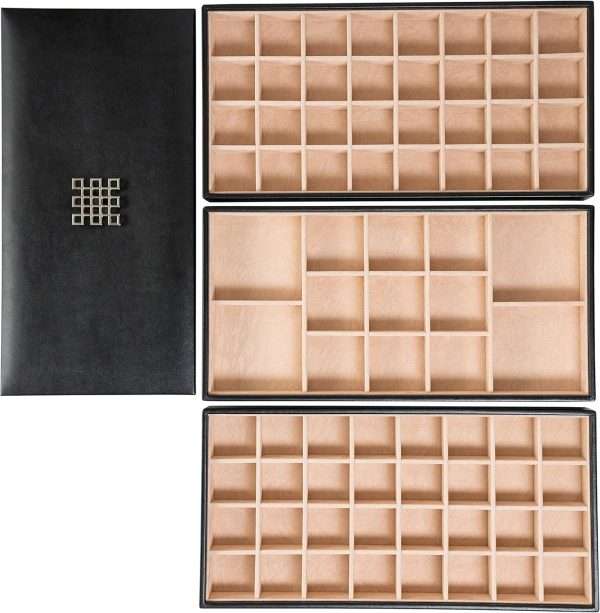 Earring Organizer Tray - 3 Large Stackable Trays with Lid -77 Slot Classic Jewelry Storage Display Case for Drawer or Dresser - Holder for Earring Ring Necklace or Cufflinks - 1
