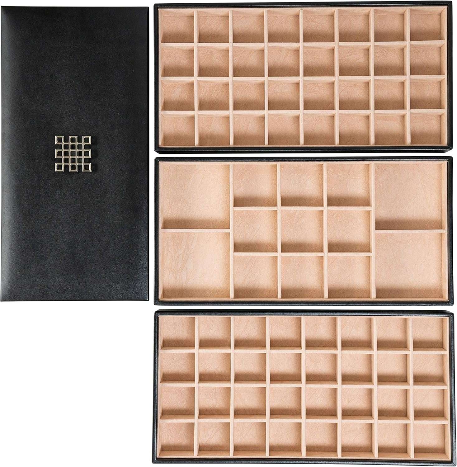 Earring Organizer Tray - 3 Large Stackable Trays with Lid -77 Slot Classic Jewelry Storage Display Case for Drawer or Dresser - Holder for Earring Ring Necklace or Cufflinks - 1