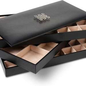 Earring Organizer Tray - 3 Large Stackable Trays with Lid -77 Slot Classic Jewelry Storage Display Case for Drawer or Dresser - Holder for Earring Ring Necklace or Cufflinks - 2