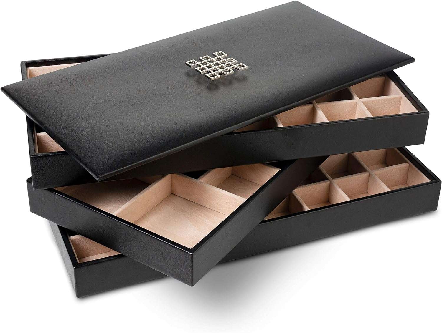Earring Organizer Tray - 3 Large Stackable Trays with Lid -77 Slot Classic Jewelry Storage Display Case for Drawer or Dresser - Holder for Earring Ring Necklace or Cufflinks - 2