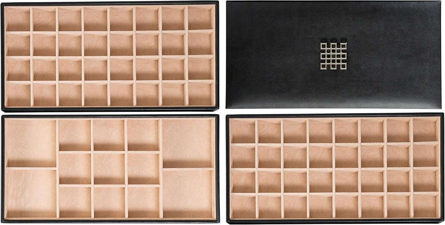 Earring Organizer Tray - 3 Large Stackable Trays with Lid -77 Slot Classic Jewelry Storage Display Case for Drawer or Dresser - Holder for Earring Ring Necklace or Cufflinks - 3