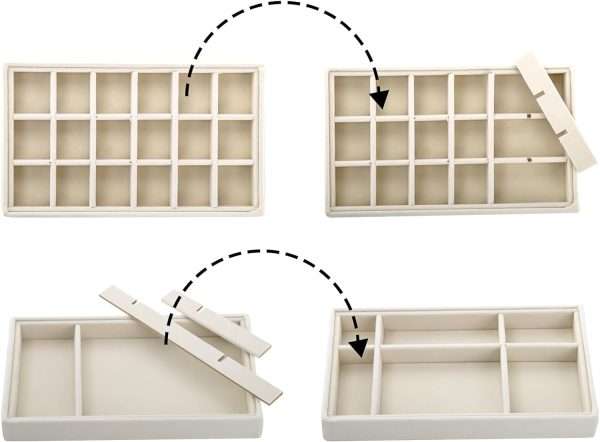 Elsjoy Set of 8 Velvet Jewelry Tray, Drawer Insert Divided Storage Holder Stackable Jewelry Organizer, Necklace Bracelet Display Tray for Earring, Ring, Brooch, Watch - 3