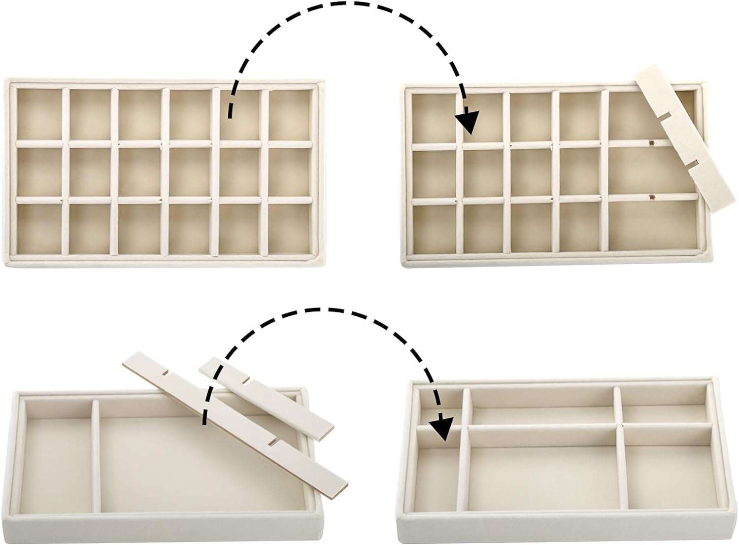 Elsjoy Set of 8 Velvet Jewelry Tray, Drawer Insert Divided Storage Holder Stackable Jewelry Organizer, Necklace Bracelet Display Tray for Earring, Ring, Brooch, Watch - 3