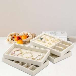 Elsjoy Set of 8 Velvet Jewelry Tray, Drawer Insert Divided Storage Holder Stackable Jewelry Organizer, Necklace Bracelet Display Tray for Earring, Ring, Brooch, Watch - 5