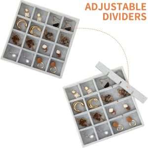 Fixwal Jewelry Tray, Set of 5 Jewelry Tray for Drawer, 14in Stackable Jewelry Organizer, Jewelry Storage for Earring, Necklace, Bracelet, Watch with Removable Divider, Grey - 3