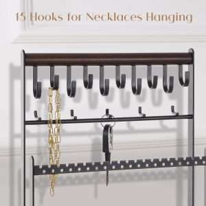 ProCase Jewelry Organizer Stand Necklace Organizer Earring Holder, 6 Tier Jewelry Stand Necklace Holder with 15 Hooks, Jewelry Tower Display Rack Storage Tree for Bracelets Earrings Rings -Black - 4