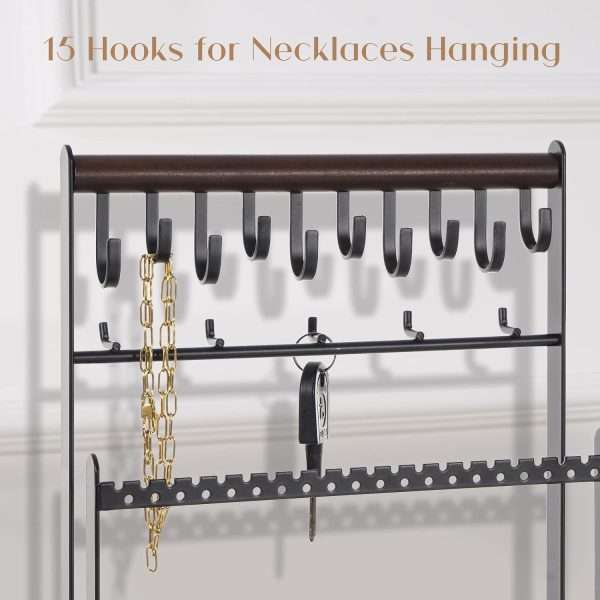 ProCase Jewelry Organizer Stand Necklace Organizer Earring Holder, 6 Tier Jewelry Stand Necklace Holder with 15 Hooks, Jewelry Tower Display Rack Storage Tree for Bracelets Earrings Rings -Black - 4