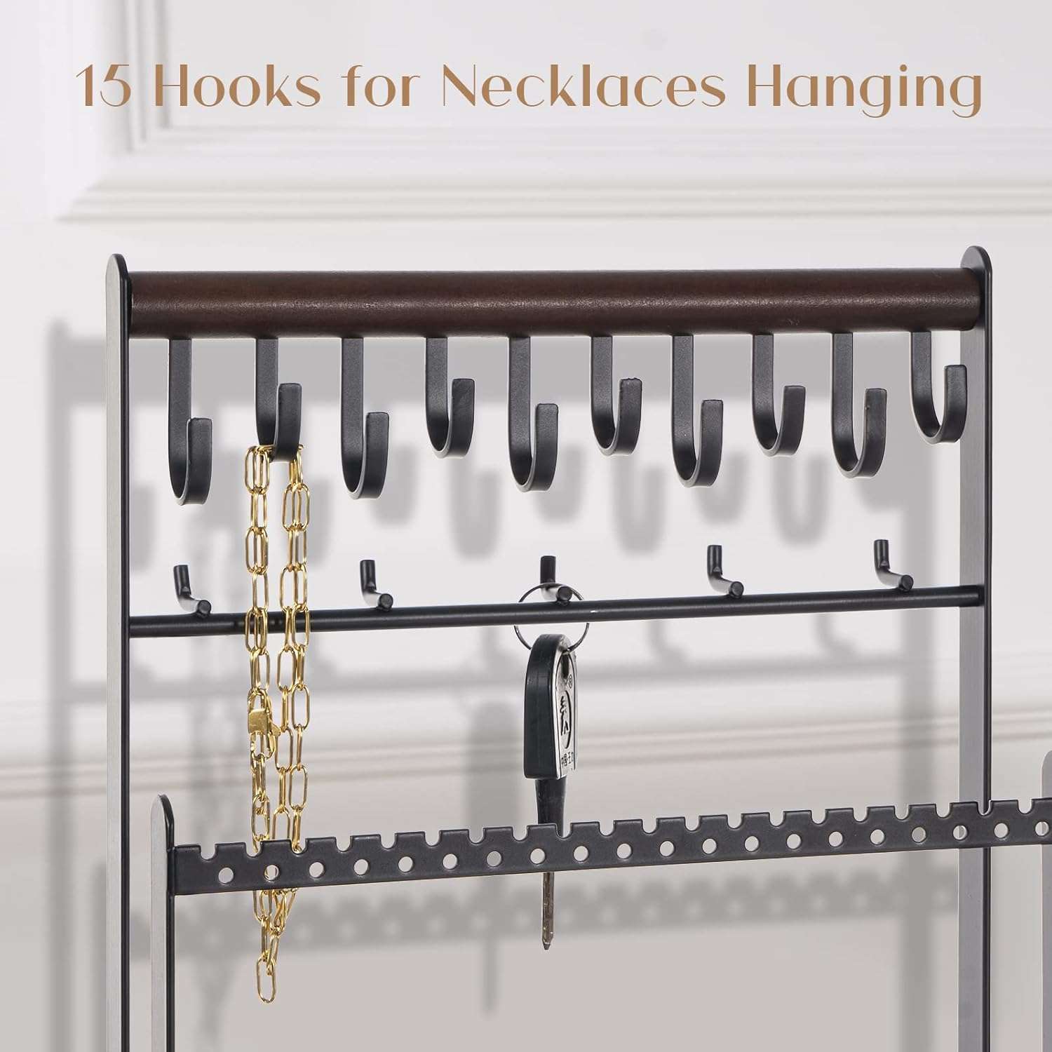 ProCase Jewelry Organizer Stand Necklace Organizer Earring Holder, 6 Tier Jewelry Stand Necklace Holder with 15 Hooks, Jewelry Tower Display Rack Storage Tree for Bracelets Earrings Rings -Black - 4