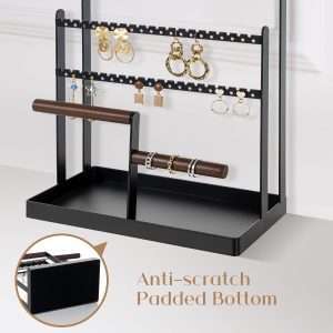 ProCase Jewelry Organizer Stand Necklace Organizer Earring Holder, 6 Tier Jewelry Stand Necklace Holder with 15 Hooks, Jewelry Tower Display Rack Storage Tree for Bracelets Earrings Rings -Black - 5