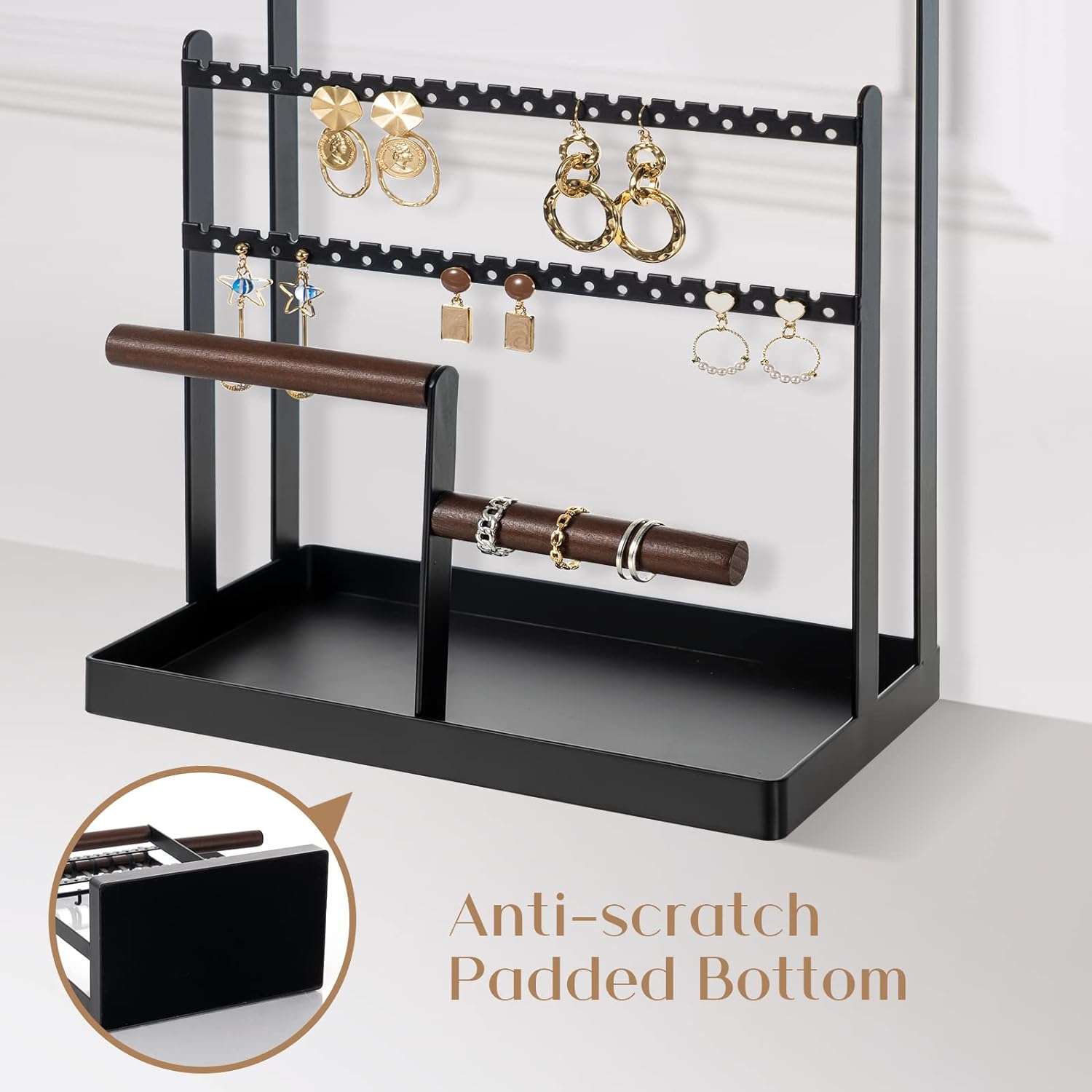 ProCase Jewelry Organizer Stand Necklace Organizer Earring Holder, 6 Tier Jewelry Stand Necklace Holder with 15 Hooks, Jewelry Tower Display Rack Storage Tree for Bracelets Earrings Rings -Black - 5
