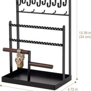 ProCase Jewelry Organizer Stand Necklace Organizer Earring Holder, 6 Tier Jewelry Stand Necklace Holder with 15 Hooks, Jewelry Tower Display Rack Storage Tree for Bracelets Earrings Rings -Black - 6