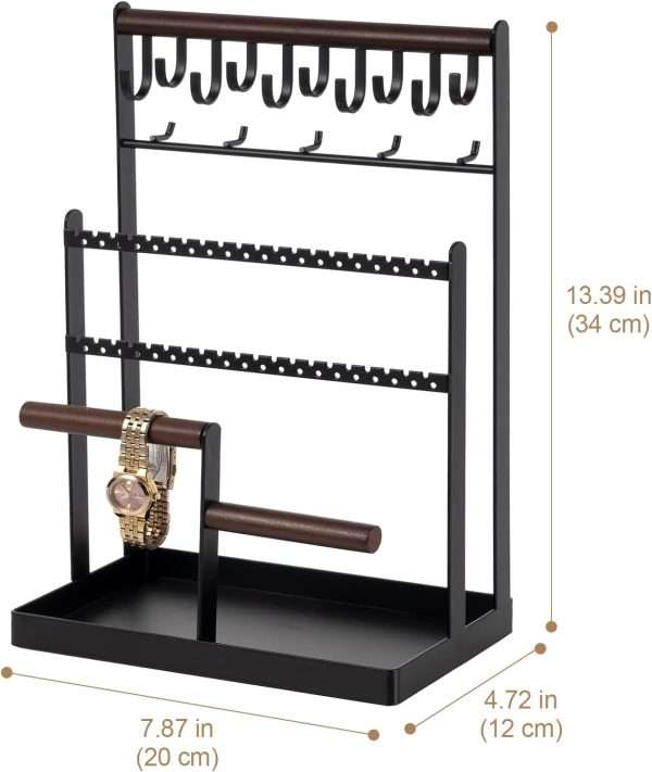 ProCase Jewelry Organizer Stand Necklace Organizer Earring Holder, 6 Tier Jewelry Stand Necklace Holder with 15 Hooks, Jewelry Tower Display Rack Storage Tree for Bracelets Earrings Rings -Black - 6