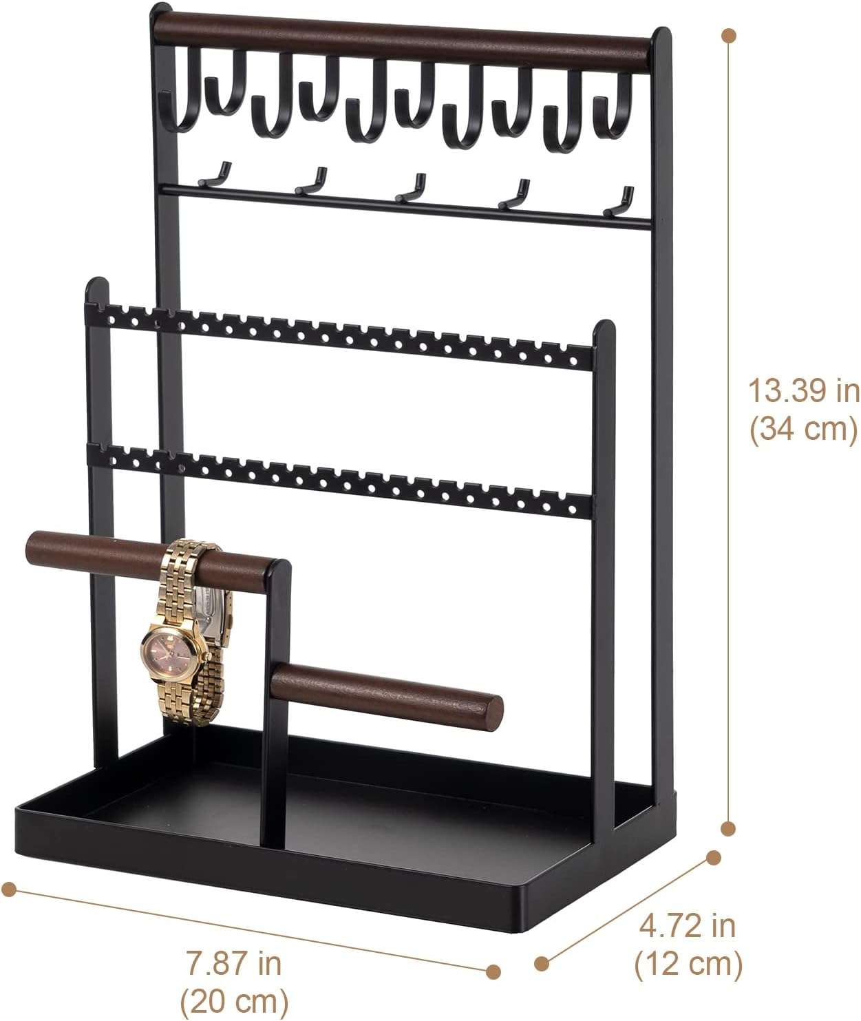 ProCase Jewelry Organizer Stand Necklace Organizer Earring Holder, 6 Tier Jewelry Stand Necklace Holder with 15 Hooks, Jewelry Tower Display Rack Storage Tree for Bracelets Earrings Rings -Black - 6