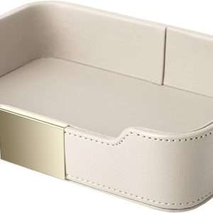 SANZIE Luxury Leather Tray Desktop Storage Small Catchall Organizer Decorative Tray for Entryway Table to hold Jewelry Watch Keys Phone Wallet - 1