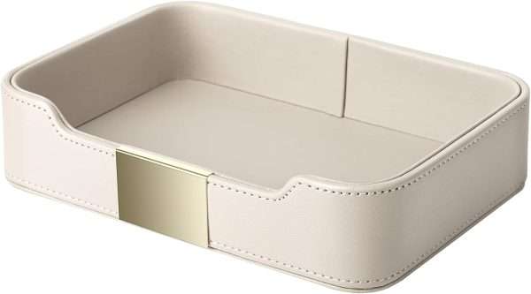 SANZIE Luxury Leather Tray Desktop Storage Small Catchall Organizer Decorative Tray for Entryway Table to hold Jewelry Watch Keys Phone Wallet - 1