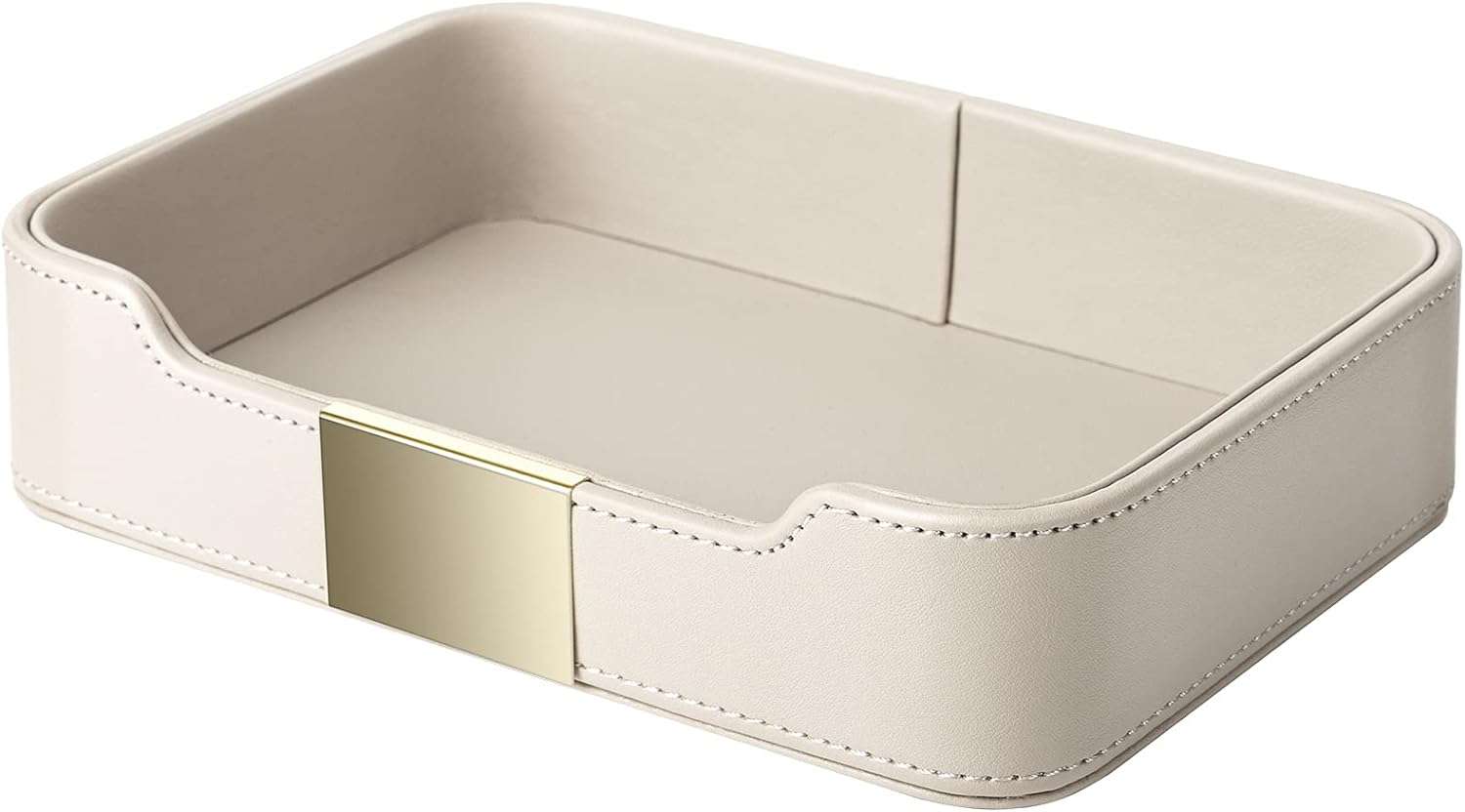SANZIE Luxury Leather Tray Desktop Storage Small Catchall Organizer Decorative Tray for Entryway Table to hold Jewelry Watch Keys Phone Wallet - 1