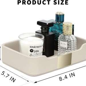 SANZIE Luxury Leather Tray Desktop Storage Small Catchall Organizer Decorative Tray for Entryway Table to hold Jewelry Watch Keys Phone Wallet - 3