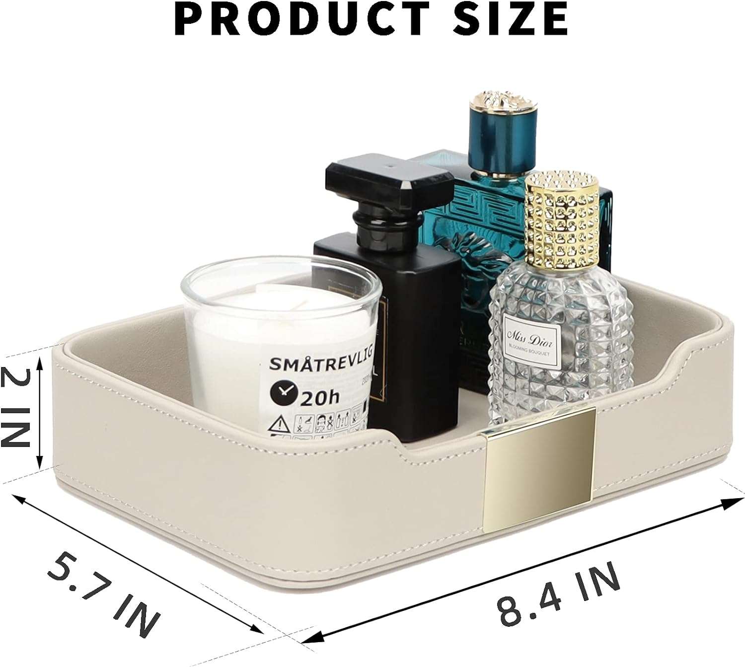 SANZIE Luxury Leather Tray Desktop Storage Small Catchall Organizer Decorative Tray for Entryway Table to hold Jewelry Watch Keys Phone Wallet - 3