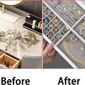Stackable Velvet Jewelry Trays Organizer for Drawers, Small Jewelry Drawer Organizer Display Tray for Earring Ring Watch Bangle Bracelet Necklace, Set of 4, Gray - 4
