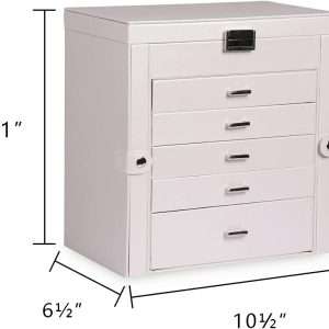 Frebeauty Large Jewelry Box,6-Tier PU Leather Jewelry Organizer,Multi-functional Storage Case with Mirror,Accessories Holder with 5 Drawers for Necklace Bracelets Watches - 2