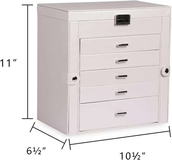 Frebeauty Large Jewelry Box,6-Tier PU Leather Jewelry Organizer,Multi-functional Storage Case with Mirror,Accessories Holder with 5 Drawers for Necklace Bracelets Watches - 2