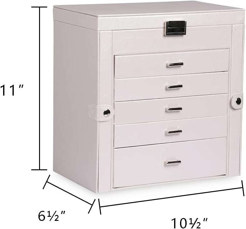 Frebeauty Large Jewelry Box,6-Tier PU Leather Jewelry Organizer,Multi-functional Storage Case with Mirror,Accessories Holder with 5 Drawers for Necklace Bracelets Watches - 2