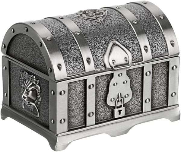 Hipiwe Vintage Metal Jewelry Box Treasure Trinket Chest,Smal Ring Earrings Necklace Keepsake Gift Holder Case for Girls Ladies Women (Small) - 1